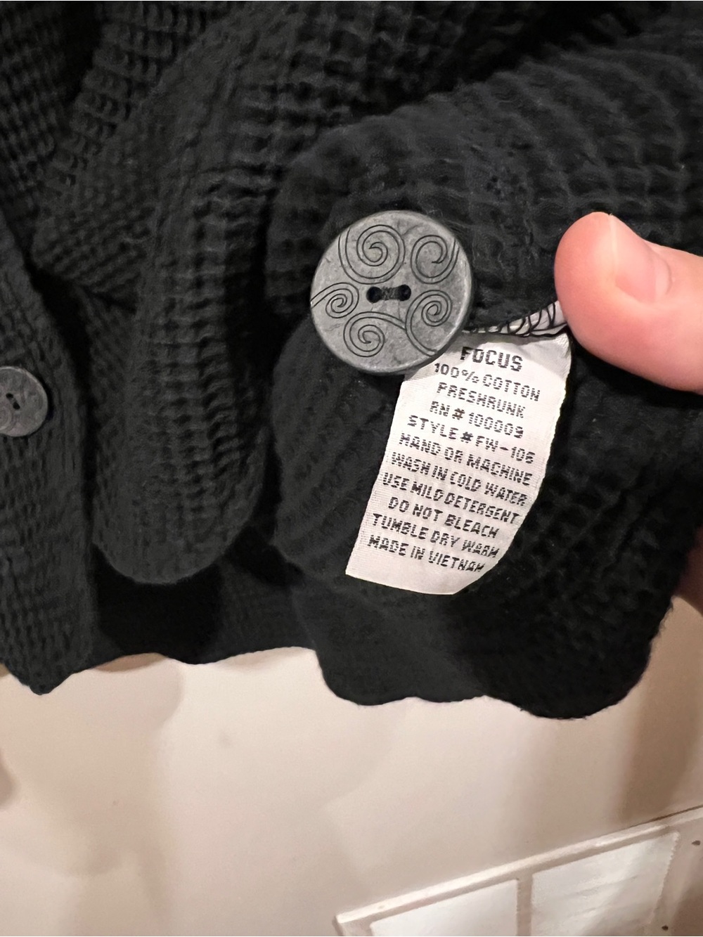 Women's Black Hooded Waffle Knit Button-Front Jacket - Picture 5 of 7
